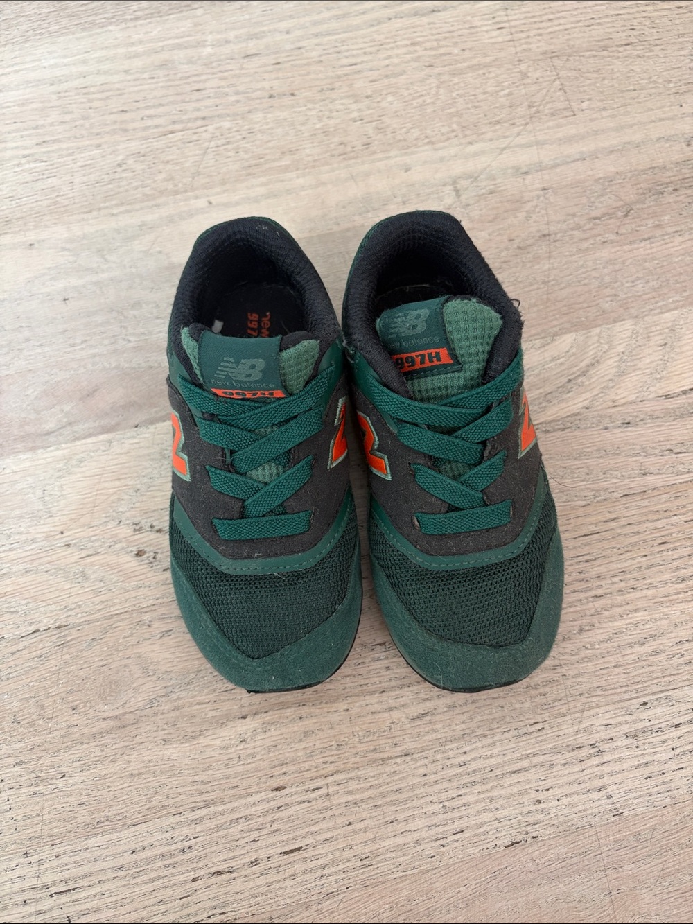 New Balance Kids Green & Black Sneakers with Orange 'N'